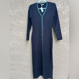 NWT Marine Layer Women’s Button Front Sweater Dress Size Medium Green Black Knit
